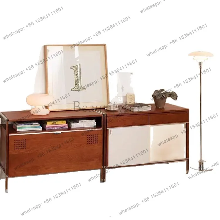 Nordic cherry wood living room locker wall storage cabinet
