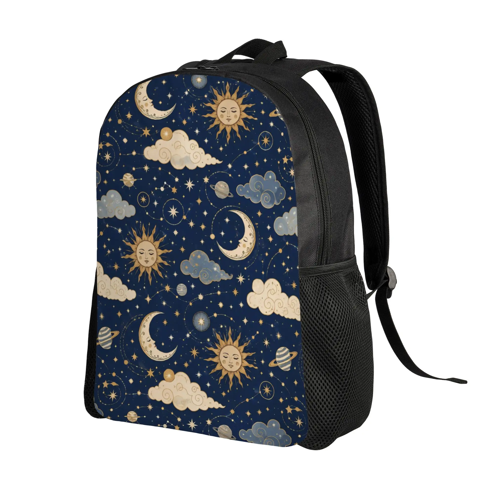 Sun and Moon Backpack for Men Women Casual Student Business Daypack Mysterious Starry Sky College Canvas Bags with Pocket