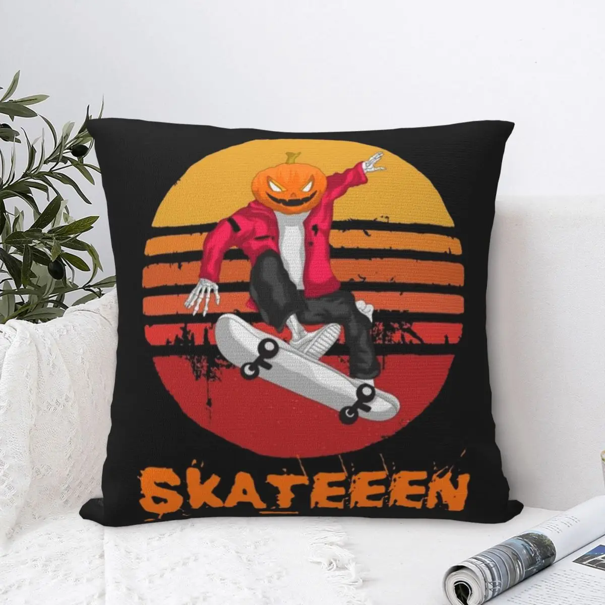 

Halloween Skateboarding Square Pillowcase Polyester Pillow Cover Velvet Cushion Decor Comfort Throw Pillow For Home Living Room