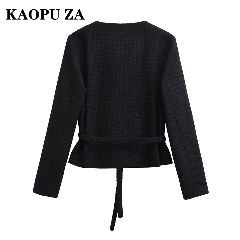 KAOPU ZA Autunno 2024 delle Nuove Donne Casual Cardigan Lavorato A Maglia Abbigliamento Donna Cappotto Vintage O-Colletto A Maniche Lunghe Giacca di Pizzo Nero Top