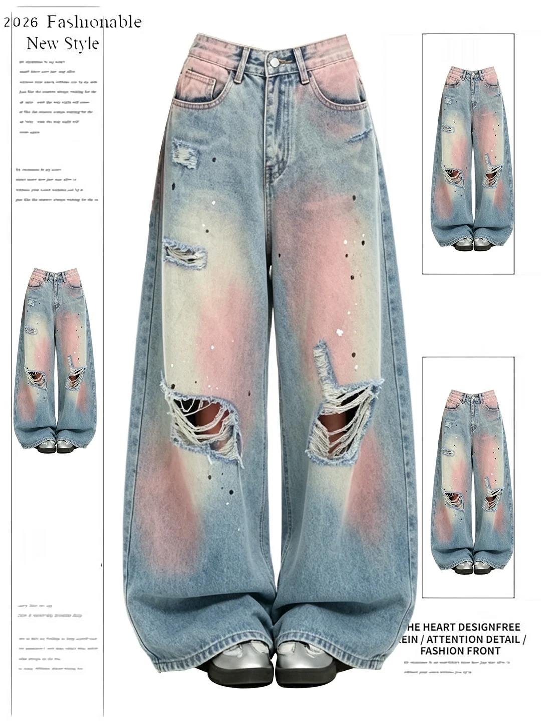 

Retro American Washed Denim Wide Leg Jeans High Waist Straight Cut Floor-Length Pants Women's Casual Blue Jeans Summer 2026