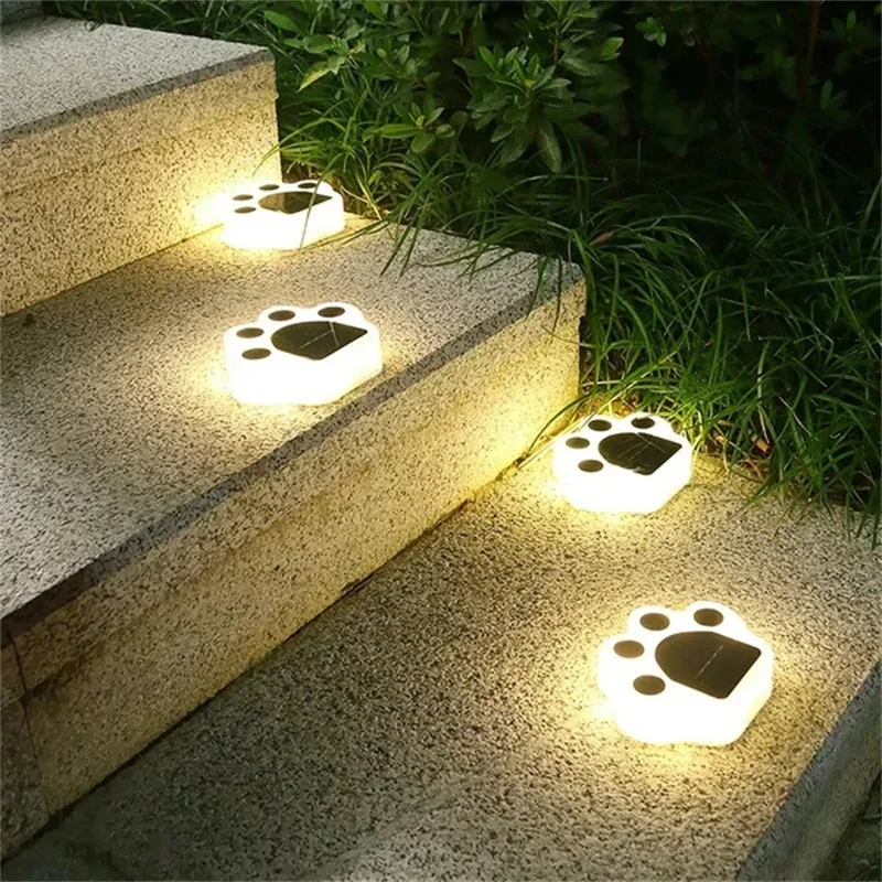 Luces LED solares impermeables para jardín, cadena de luces decorativas con estampado de perro y gato