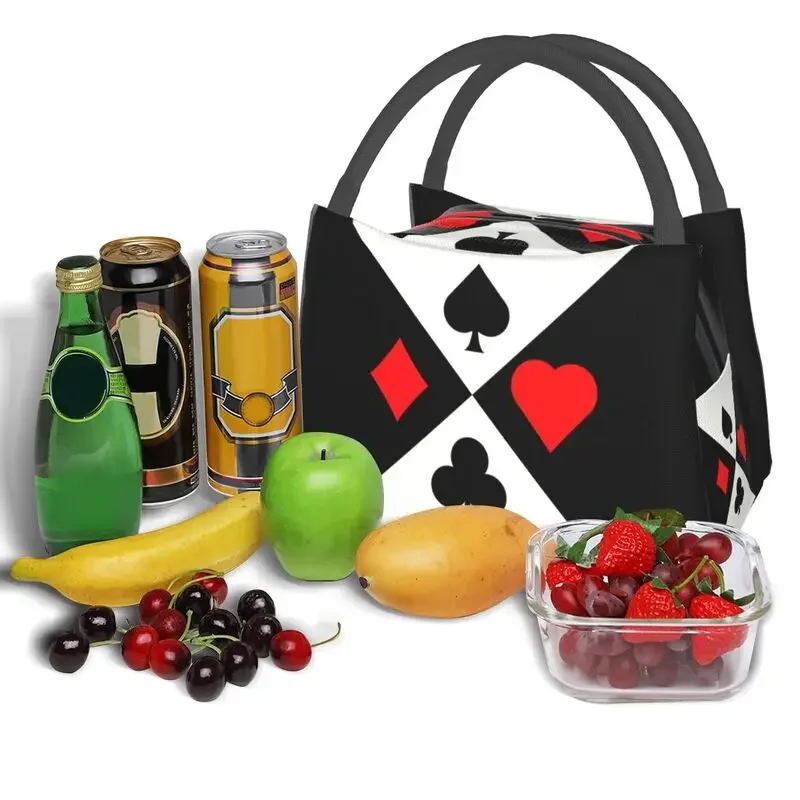 Poker Four Suits Insulated Lunch Tote Bag for Women Card Game Players Resuable Cooler Thermal Bento Box Work Travel