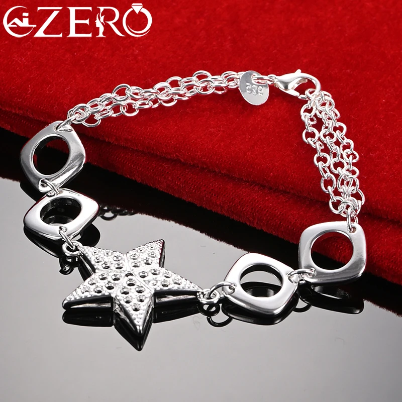 

ALIZERO 925 Sterling Silver Hollow Star Square Round Chain Bracelet For Woman Wedding Engagement Party Fashion Jewelry Gift