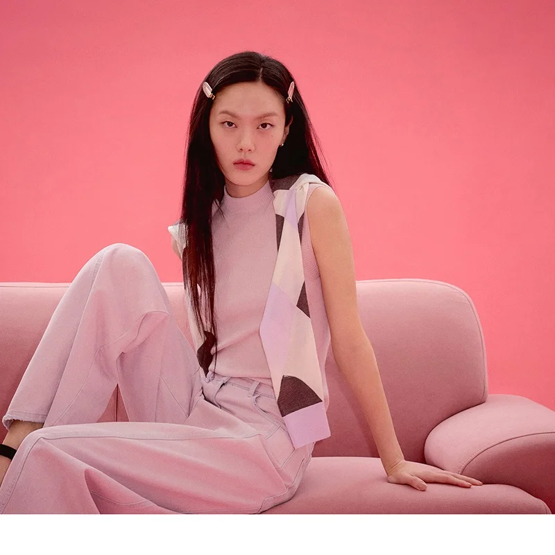 

Пригородный вязаный шерстяной свитер круглый Ne Color Blo Diamond Pattern Small irt Корейская версия Long Sve Regular Length