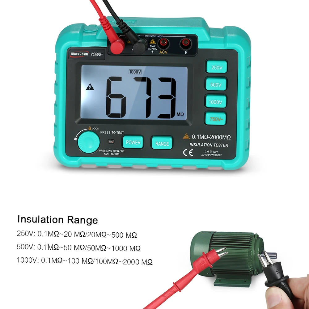 WinsPEAK VC60B + Tester di resistenza di isolamento digitale LCD Megohm Meter Megohmmeter DC250V/500V/1000V AC750V