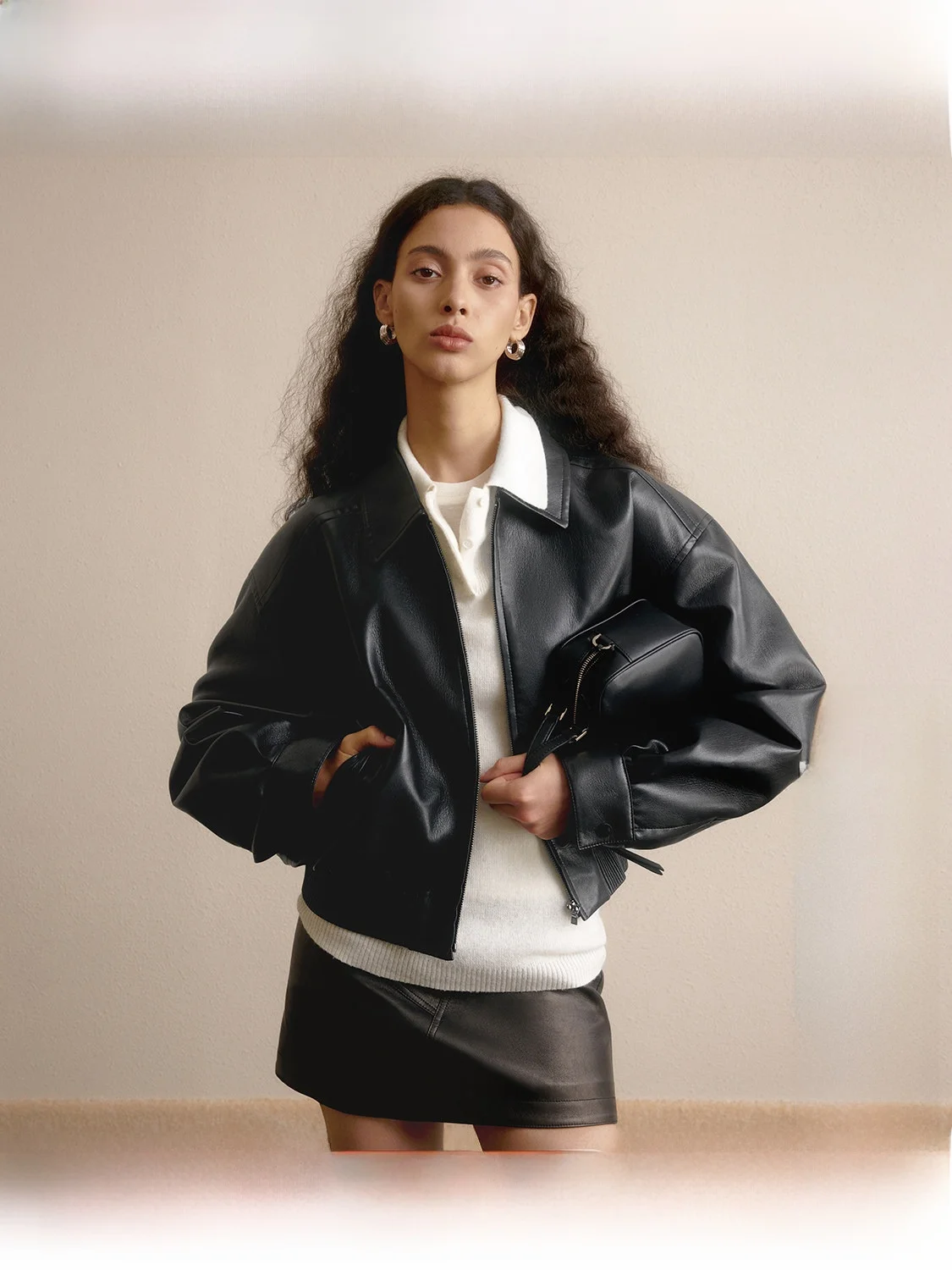 

ZhiZhi ort PU Leather Jaet Women's Casual Bla Outerwear Autumn Faion Commute Sle Long Sve Zipper Closure Coat