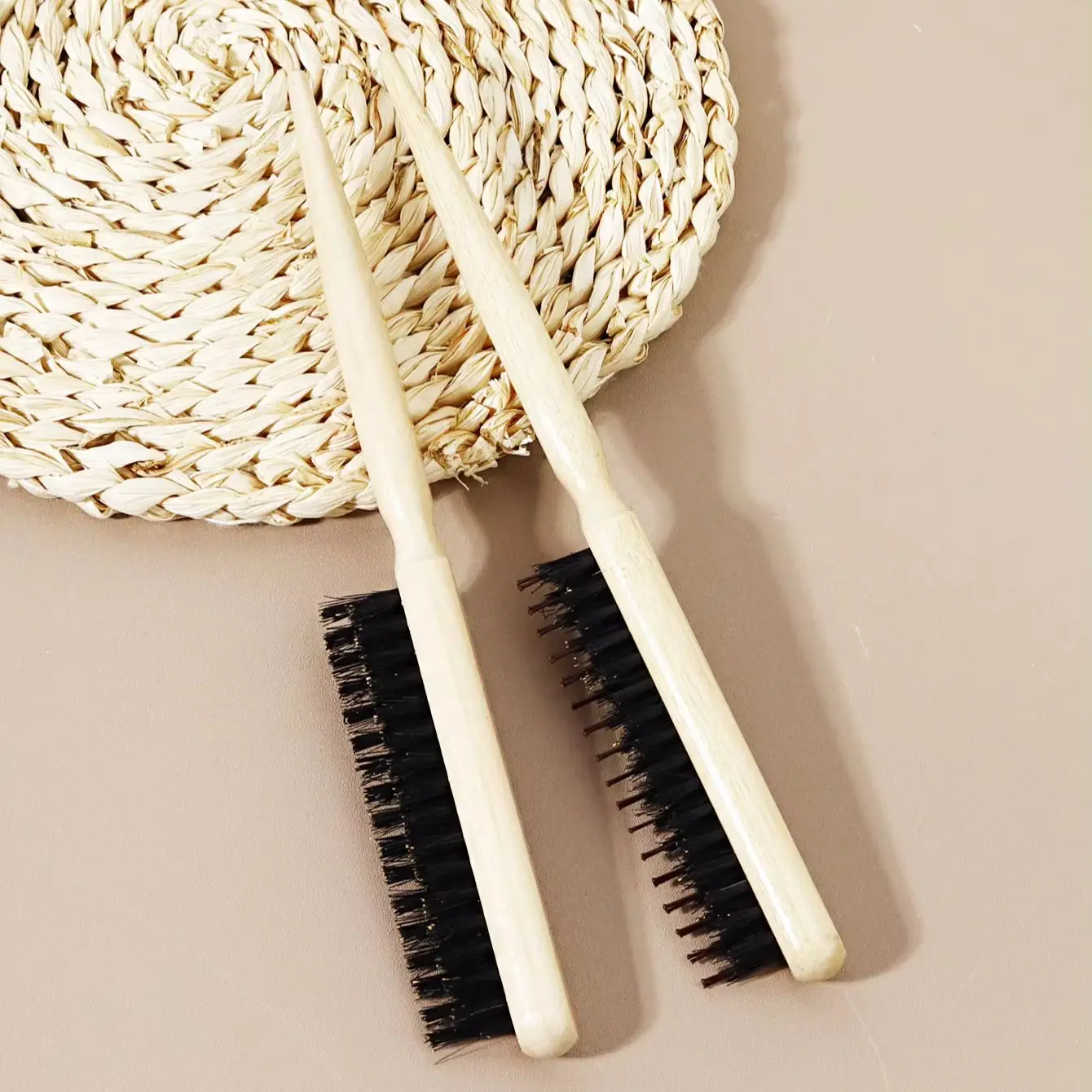 Wooden pointed tail beard brush, multifunctional bamboo handle hair comb,hair cleaning brush Special for real hair wigs