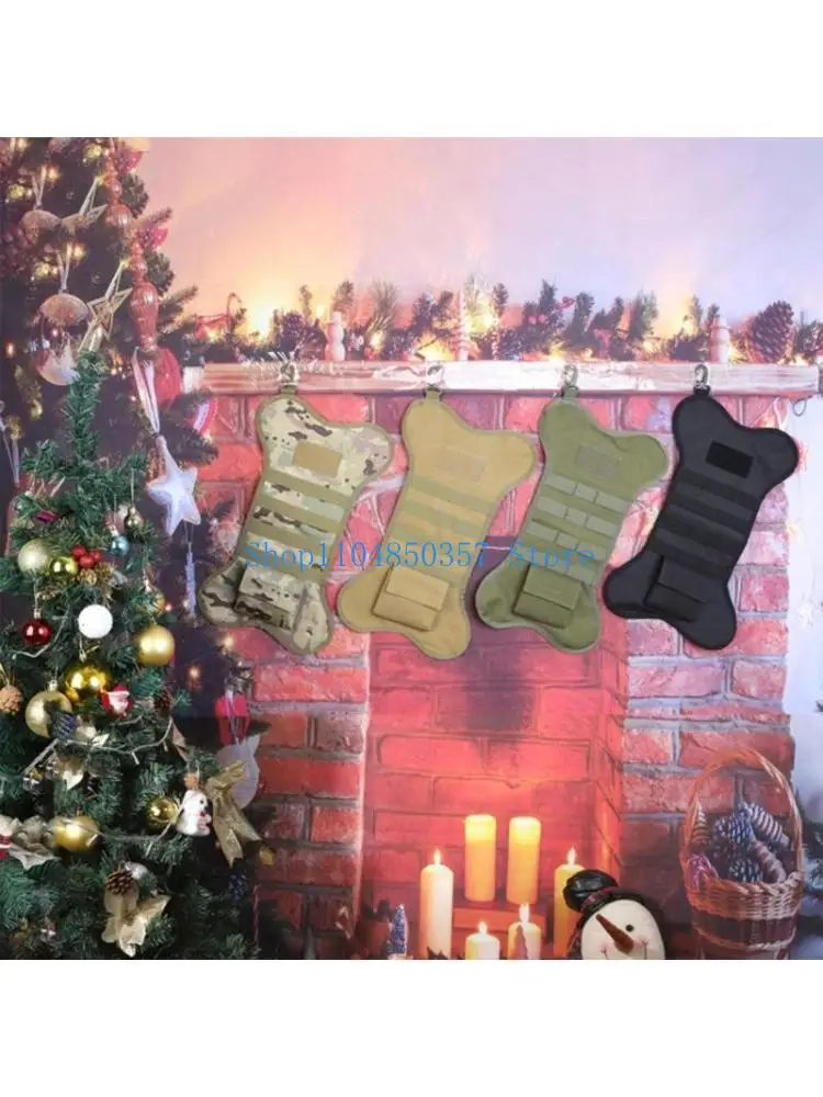 

5asd Dog Bone Christmas Stocking Pet Decoration Bag Military Ornament