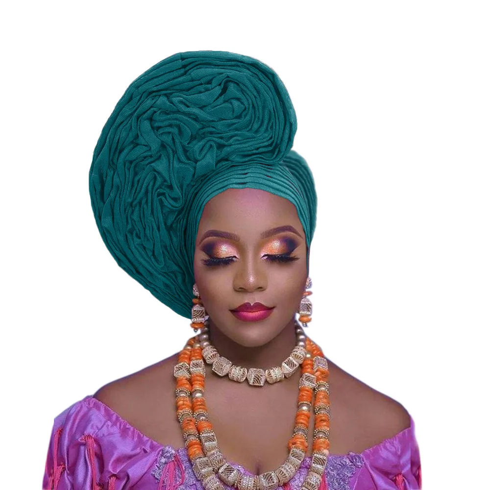 African Aso Oke Headtie Auto Gele Headwrap Nigerian Traditional Wedding headdress for women