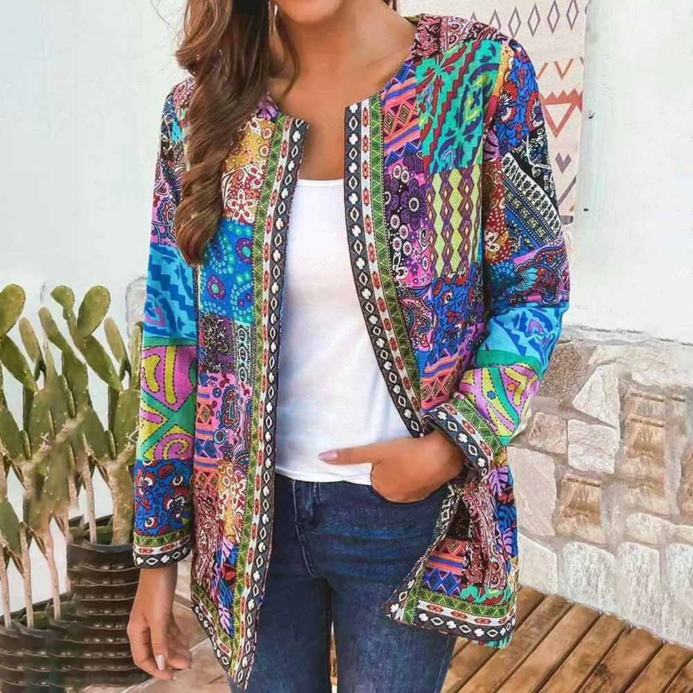 Exotic Floral Print Women Cardigan Coat 2022 Fashion Ladies Cotton Linen Sweater Loose Jacket Loose Outerwear Chic Top Female