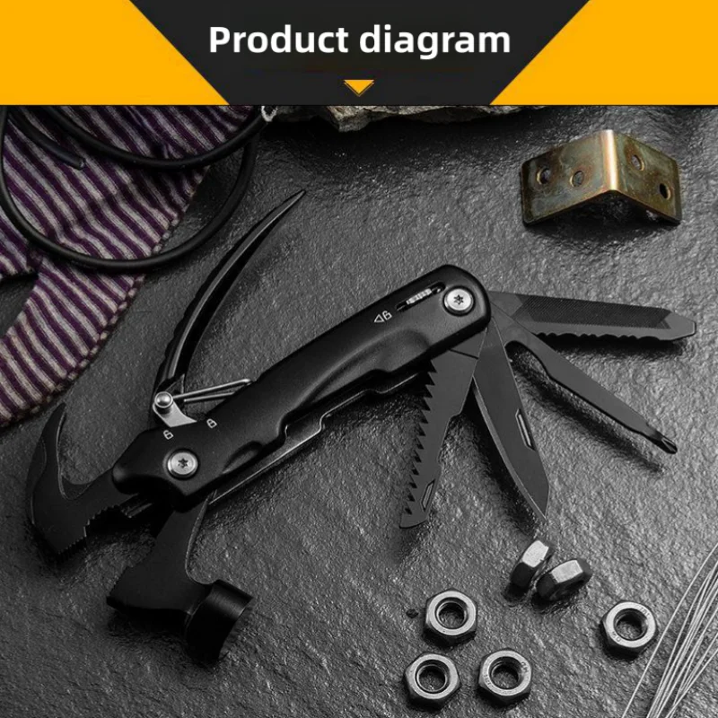 14-in-1 Multi-Purpose Hammer, Survival Portable Multi-Tool with Hammer, Camping Accessories Survival Gear