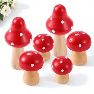 

6 Pcs Simulation Mushroom Ornament Plants Adornment Statues Creative Craft Miniature Wood Durable Scene Decorations Gifts DIY