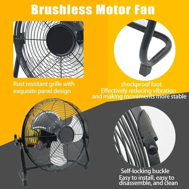 14 Inch Strong Wind Brushless Motor Floor Fan Electric Fan for Bosch for DeWalt for Makita for Milwaukee for Worx for Devon