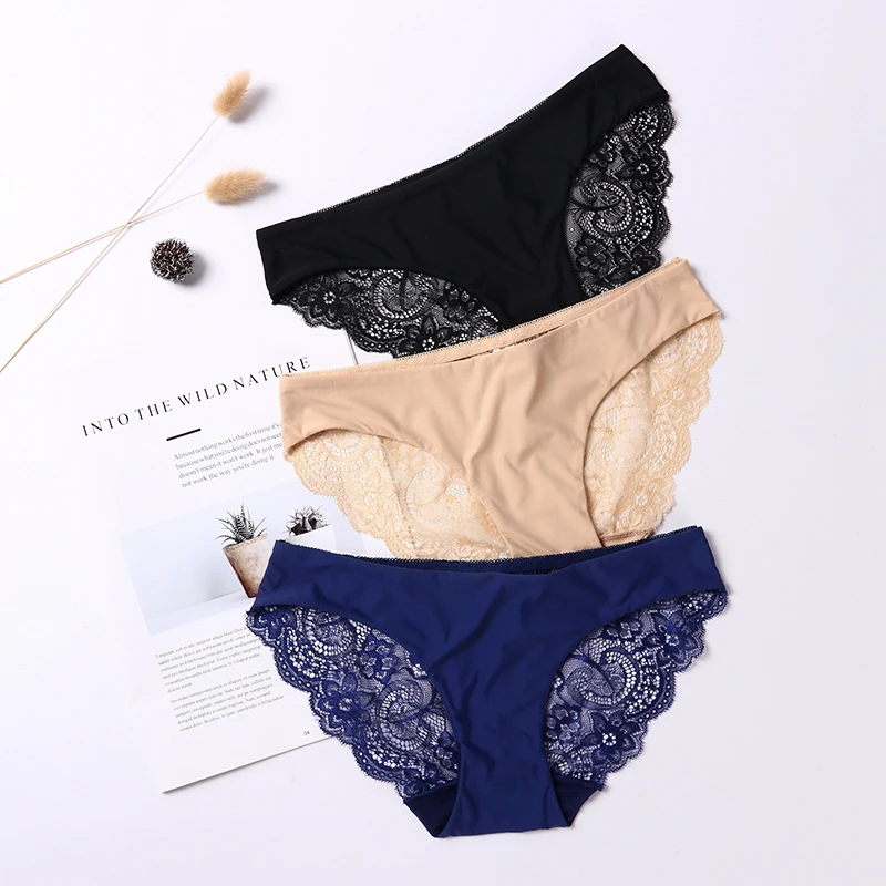 Fashion Lace Underwear Women Panties Sexy Briefs  Solid Color Invisible Intimate Lingerie Female Breathable Seamless Panty