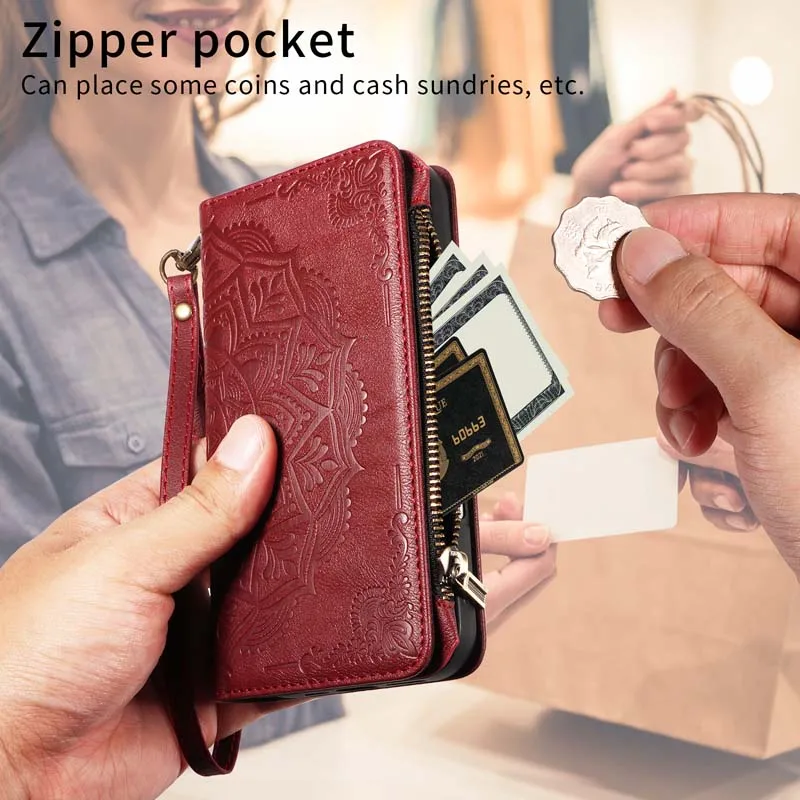 Leather Case for Motorola Moto G56 G86 Power G37 G47 G57 G67 G77 G 77 5G Cover Zipper 9-Card Flip Wallet Embossing Phone Bag