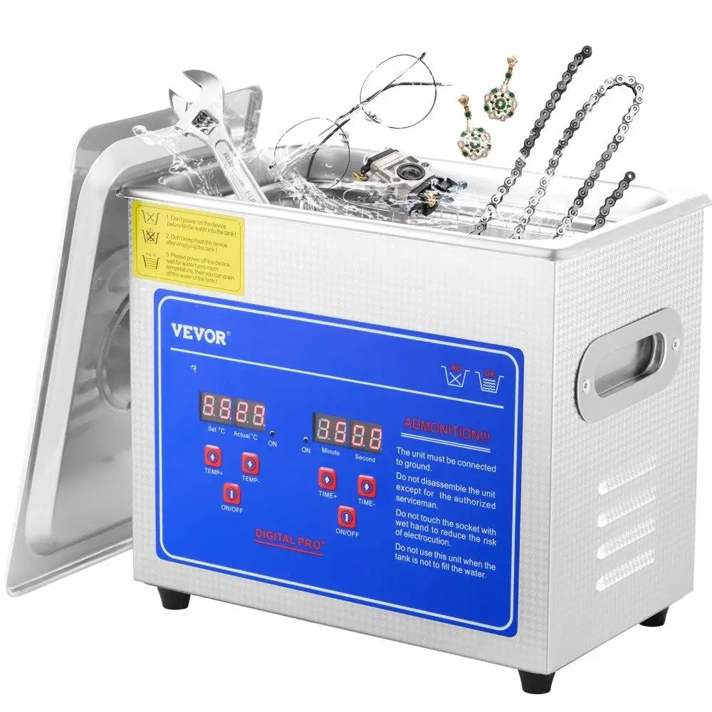 

Digital Timer Heater Ultrasonic Cleaner for Jewelry Watches for glasses Small Parts Circuit Boards Stainless Steel 3L Capacity