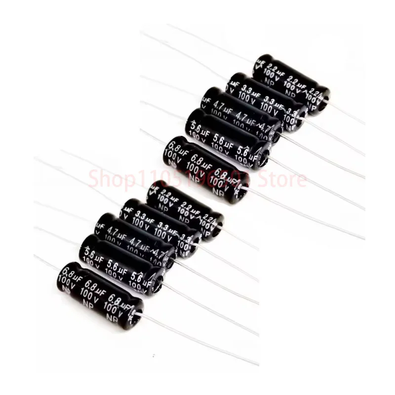

10PCS 1/2.2/3.3/4.7/6.8/8.0/10UF 100V High-pitch speaker Infinite axial Electrolytic crossover Horizontal capacitor