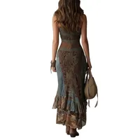2026 New Retro Print Ruched High Split Ruffle Hem Long Dresses Woman Spring Sexy One Shoulder Slim Summer Party Boho Maxi Dress - Image 2