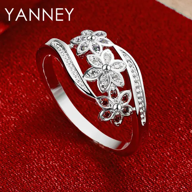 Piękny 925 Sterling Silver luksusowy kolorowy kwiat pierścionek z cyrkonią na ślub kobiety zaręczynowy urok biżuteria prezenty akcesoria