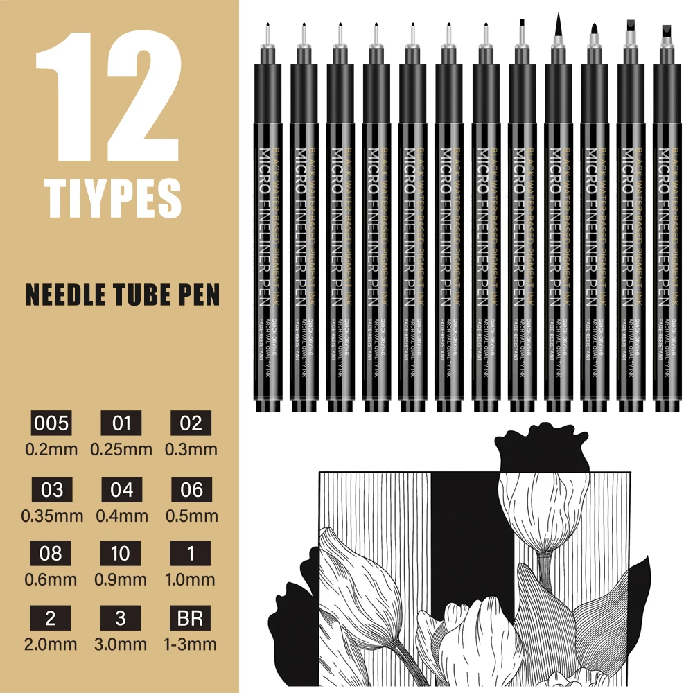 

Набор из 12 тонких ручек-линеров для микрорисования, ультратонкие, с черными чернилами, для иллюстраций, рисования, скетчинга, для художников и начинающих