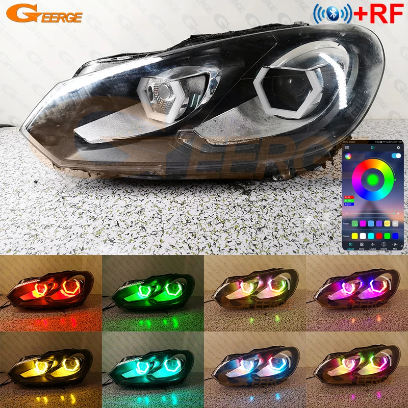 For Volkswagen VW GOLF GTI CC Scirocco Bluetooth APP RF Remote Ultra Bright Multi Color RGB LED Angel Eyes Hex Halo Rings