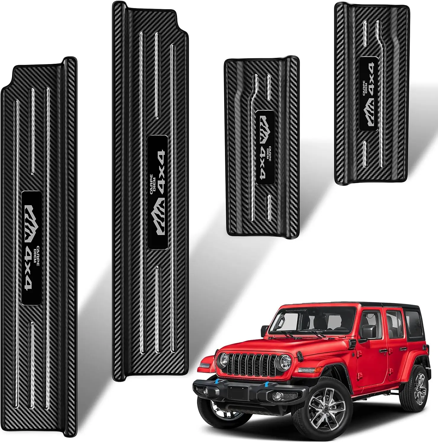 

4 шт. защитных накладок на пороги из нержавеющей стали для Jeep Wrangler JL JLU и Gladiator JT, стиль карбонового волокна