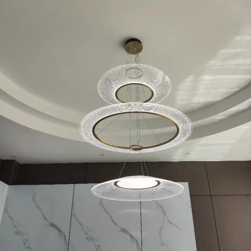 

2025 Modern Luxury Golden circle Acrylic LED Chandelier Living Room Hall Hanging Lamp Ceiling Lustre Home interior lighting
