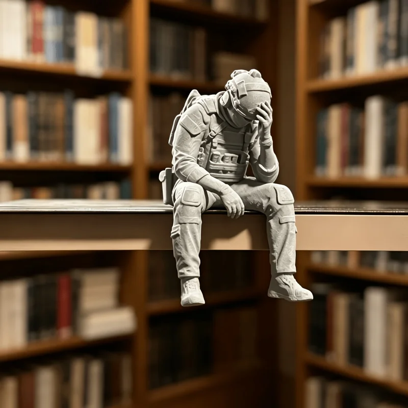 3D-Gedrucktes Mini-Modell Ermüdeter Sitzender Soldat, Taktische Actionfigur zum Sammeln, Desktop-Bücherregal-Fensterbank-Dekoration, Geschenk für H – Detail 3