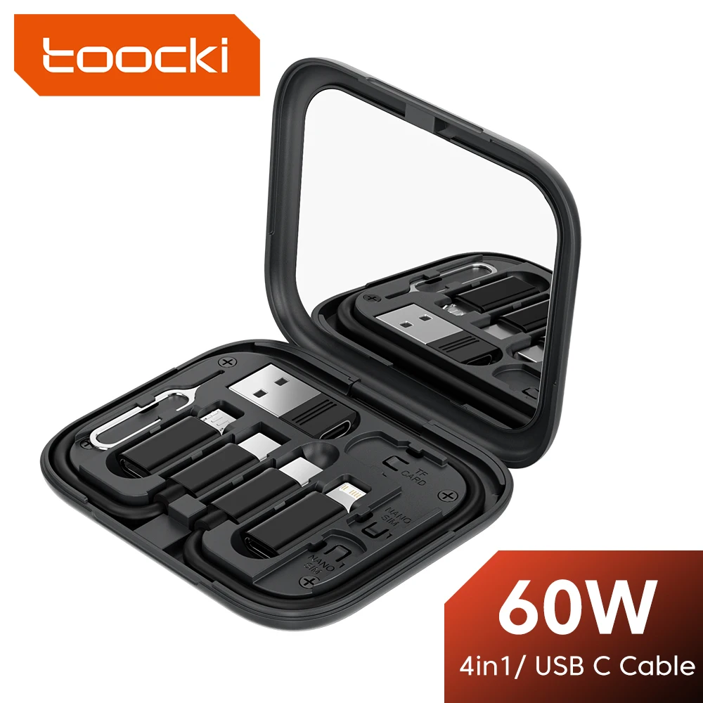 Toocki 4 in 1 PD 60W USB C To USB Type C Cable Data Cord For Macbook Laptop Micro USB Type Lightning Cable Set Box With Holder