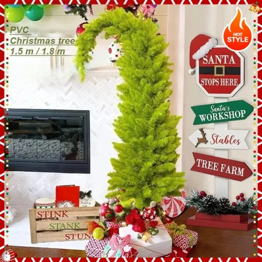 

Crooked Neck PVC Christmas Tree Creative Christmas-hat Shape Christmas Tree 0.9m/150cm Christmas Home Atmosphere Decorations