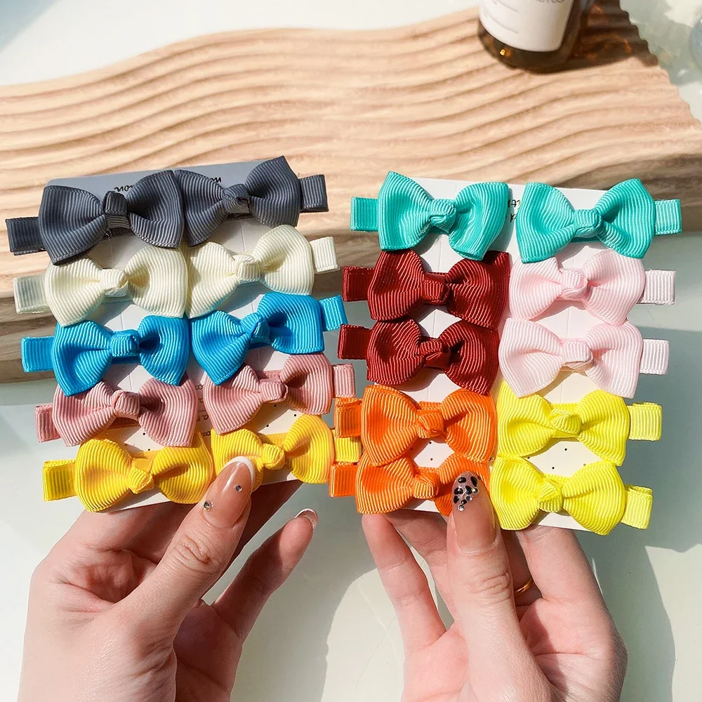 10Pcs/lot Mini Bow Tie Hair Clip Small Sweet Solid Ribbow Bow Safety  Ribbon Covered Clip for Kids Hairpins Accessories Gifts