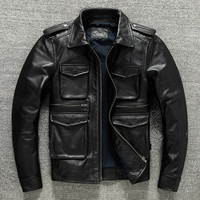 M65 Jackets Military For Men Heavy Black Genuine Leather Jacket Lapel Motorcycle Top Layer Cowhide Hunting Fashion Slim Coat Man