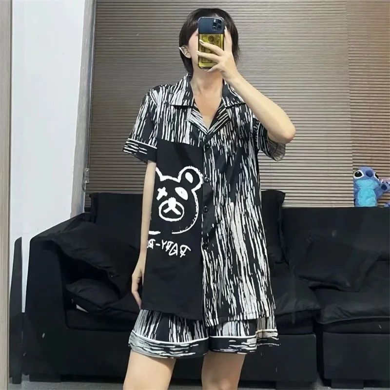 Korean Style Cartoon Print Pyjamas Women Clothing Sets Summer Thin Short Pants Pajamas for Teen Girls Kawaii Pijamas Sleepwear