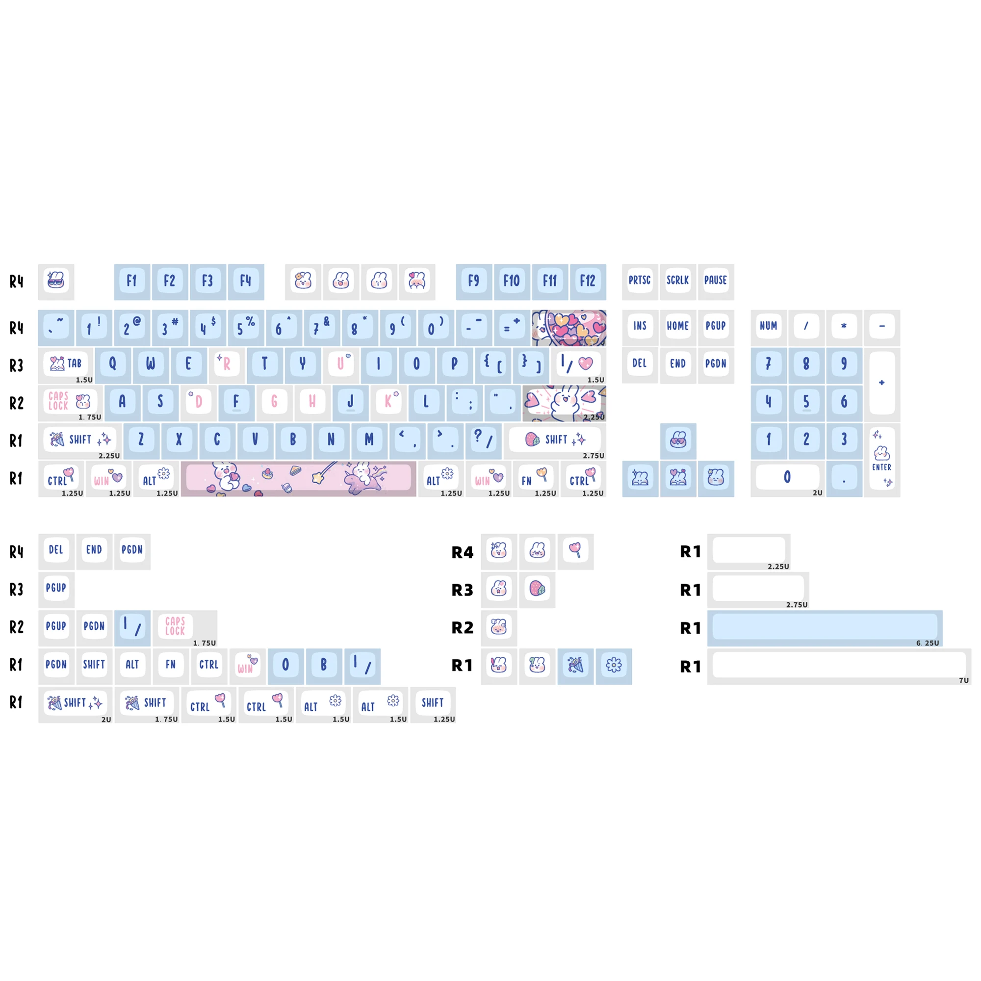 KPREPUBLIC Cute Bunny Keycap Dye Subbed Rabbit Keycap thick PBT MDA for Mechanical Keyboard 87 tkl 104 ansi xd64 bm60 BM87 BM65