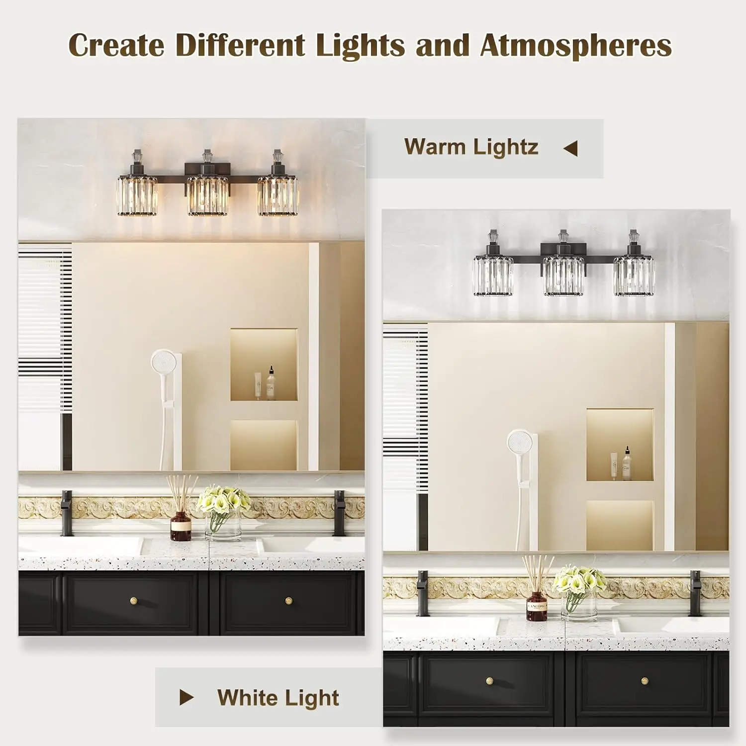 Кристально-черный светильник для туалетного столика в ванной комнате, 3-светный современный светильник для туалетного столика в ванной комнате, зеркало, настенное освещение для ванны, основание E26