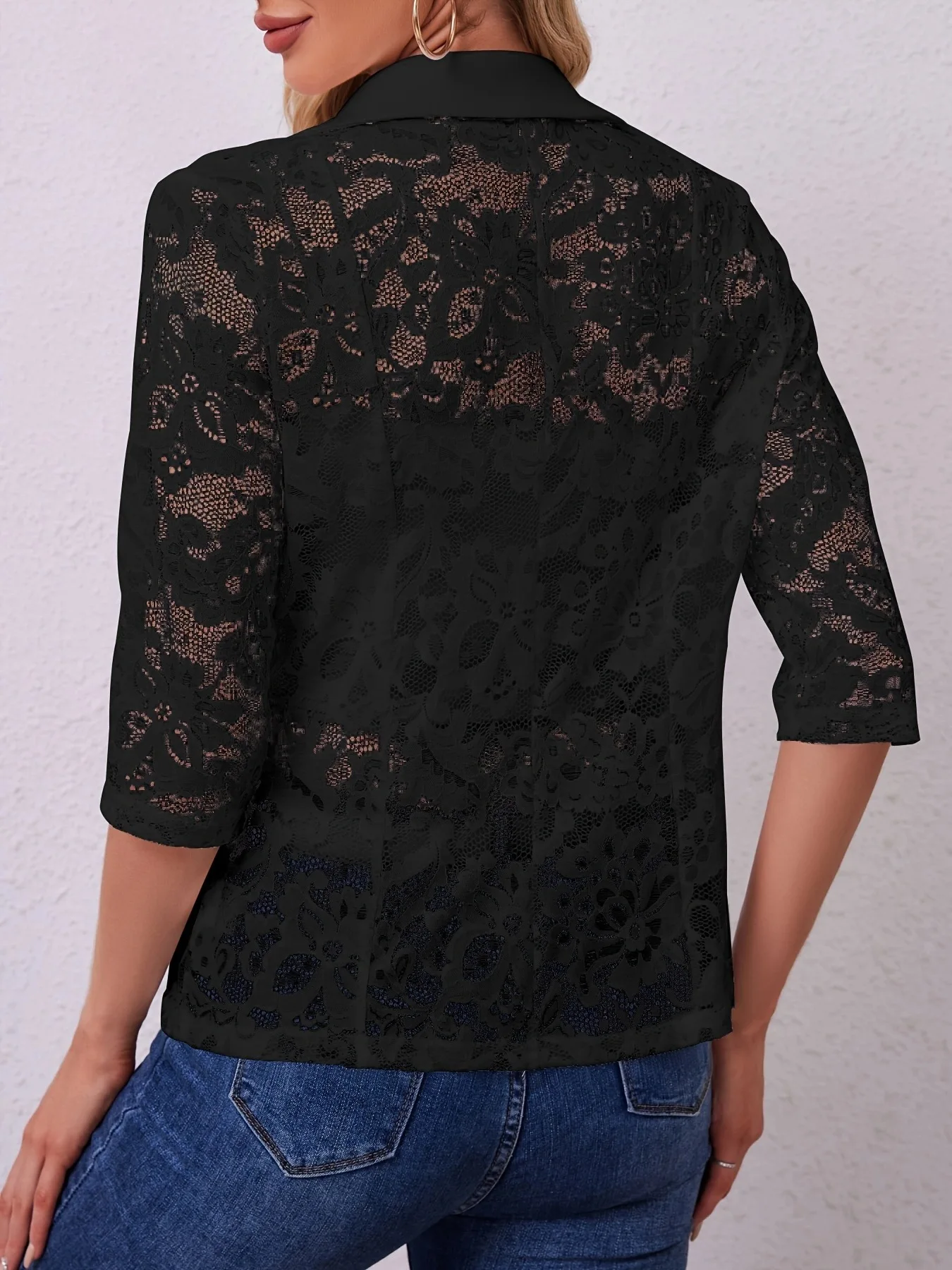 Zagros dames elegante effen kleur kanten paneelblazer, herfstmode reversjack met lange mouwen dames kantoor casual top