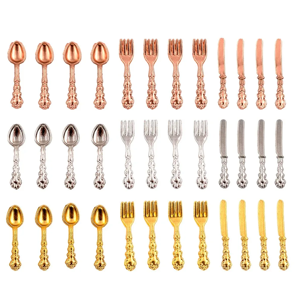 

12Pcs 1/12 Dollhouse Miniature Accessories Mini Tableware Simulation Kitchen Knife Fork Soup Spoon Toys for Doll House Decor