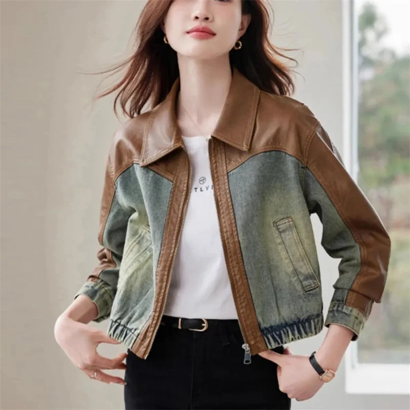 Autumn Feminine Long Sleeves Outwear High-grade Ladies Fashion Denim Jacket Korean Women Splicing Cowboy Coat