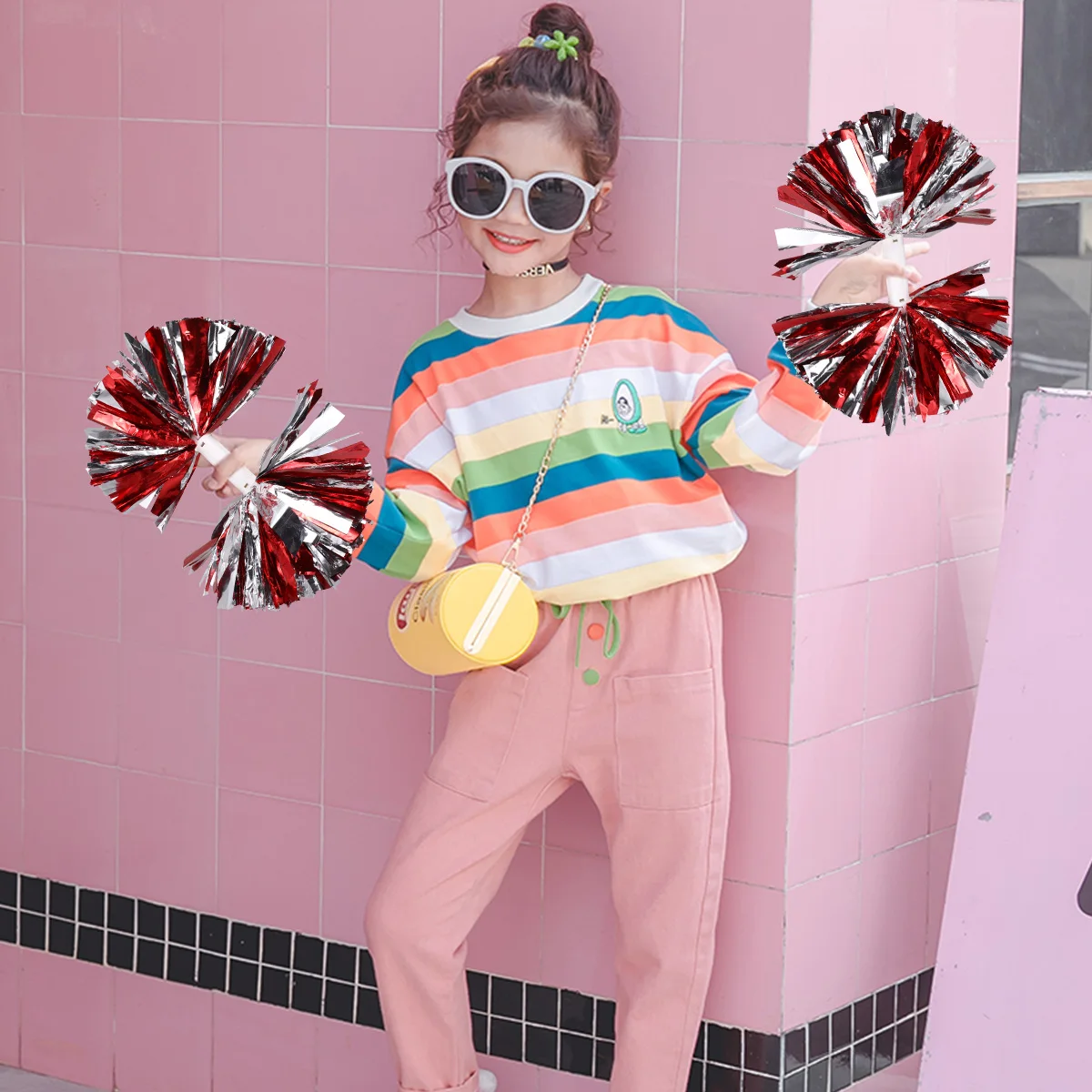 

2Pcs Premium Cheer Poms Cheerleader Poms Kit Eye Catching Design for School Game Day Spirit Wear Competition Reusable