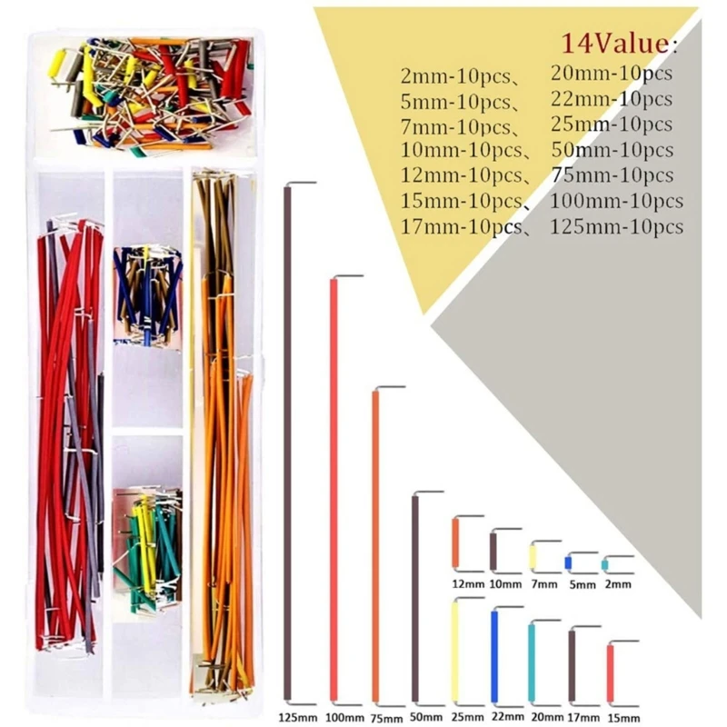 Y1UB 140pcs Breadboard Jumper Wire Collection with Lengths 2mm To 125mm Breadboard Cables Suitable for Electrical Connection