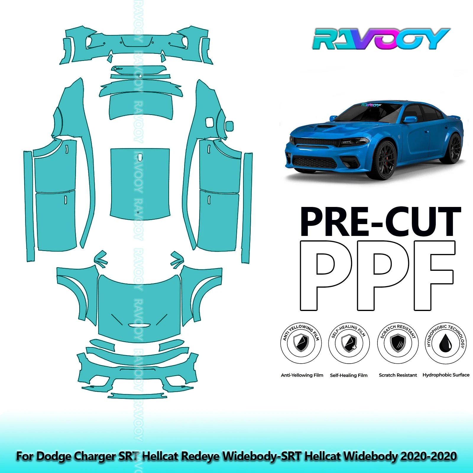 RAVOOY Precut TPU PPF Full Vehicle Clear Bra For Dodge Charger SRT Hellcat Redeye Widebody-SRT Hellcat Widebody 2020-2020