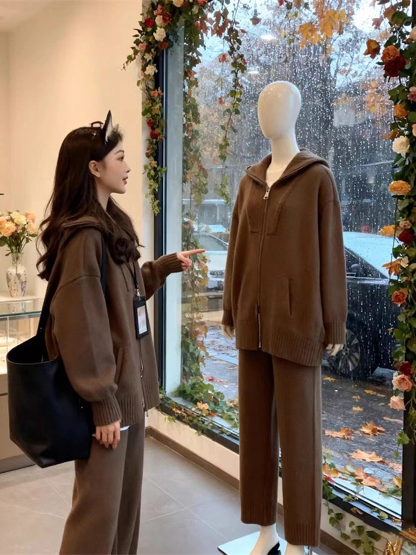 

Laid-ba Sle Hooded Zipper Sweatirt And Pants Two-piece Set Early Autumn Faionable Women's Casual Wear Versatile