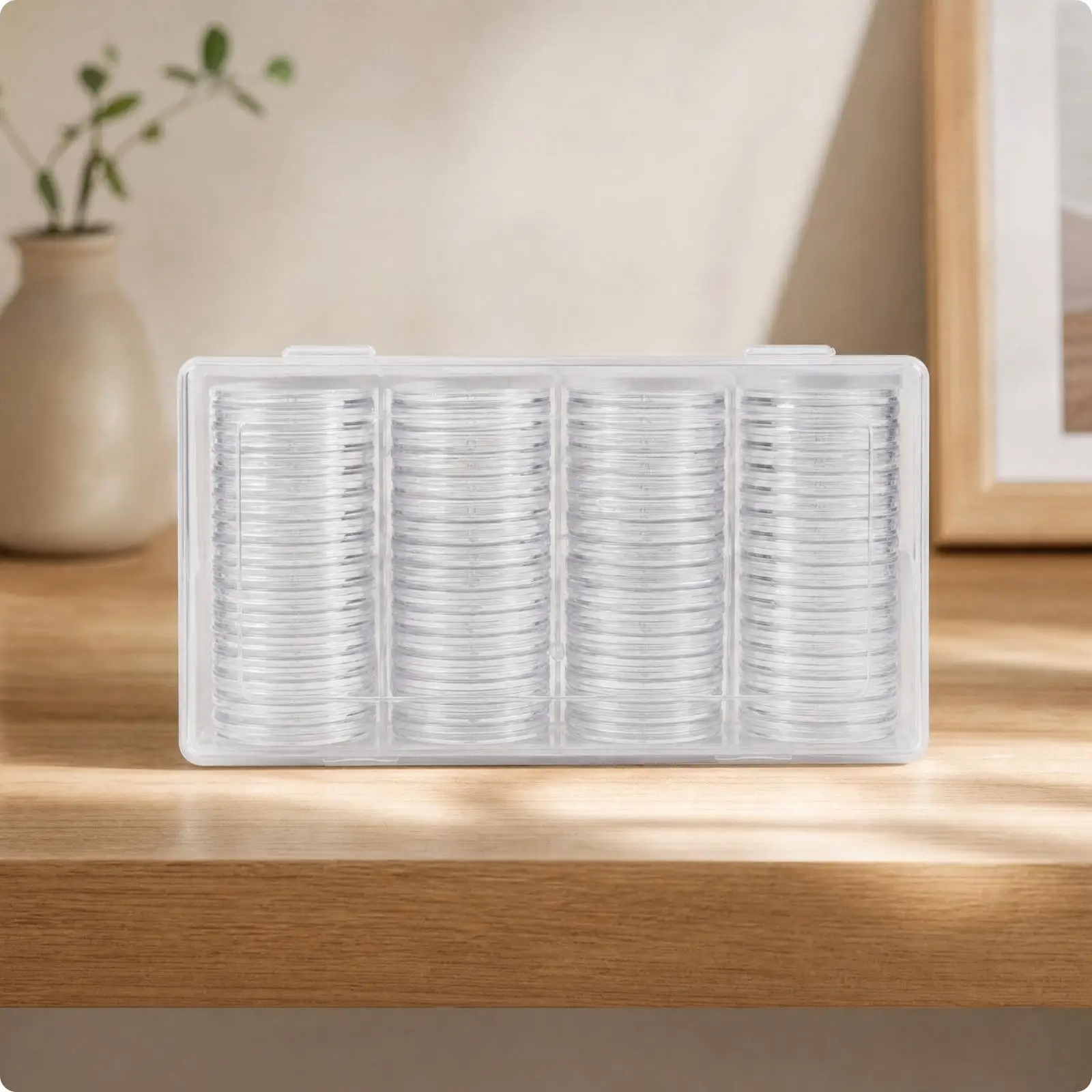 Coin Organizer Storage Case Plastic Box with 60 Clear Round Capsules Scratch Resistant for Hobby Collection