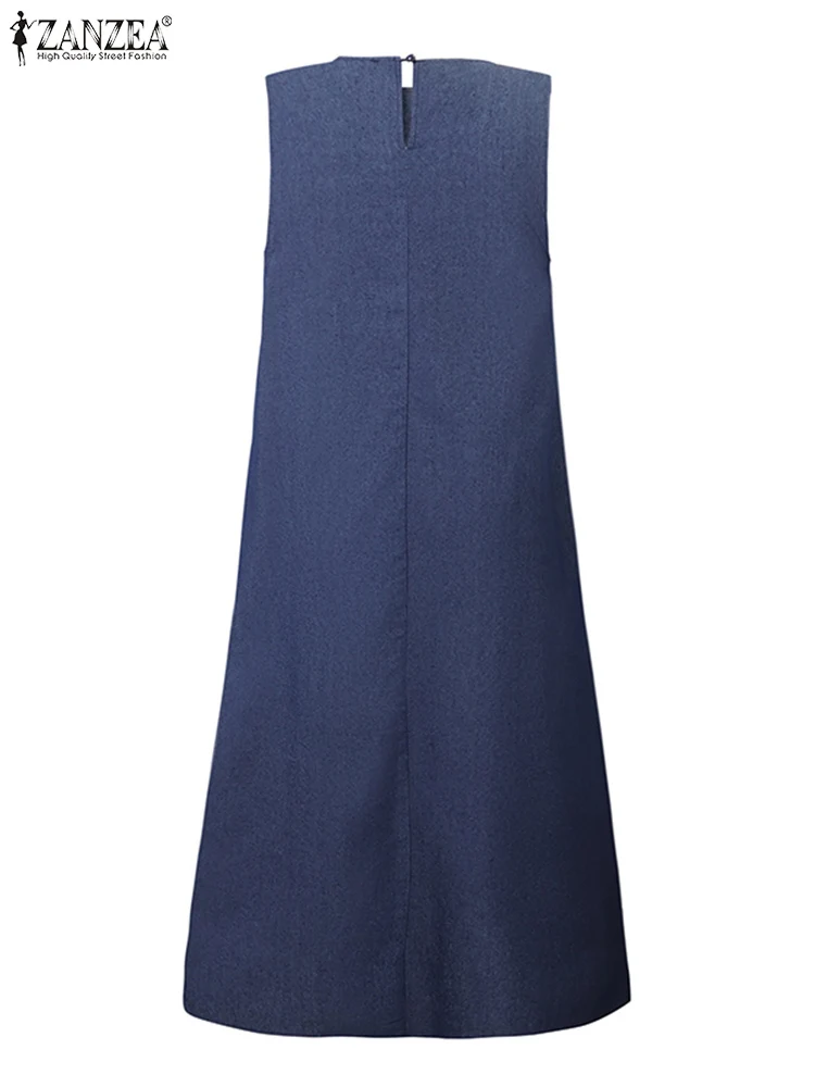 Fashion Summer Denim Blue Dress 2024 ZANZEA Holiday Robe donna Vintage senza maniche Maxi abiti eleganti abiti da festa da lavoro 2024