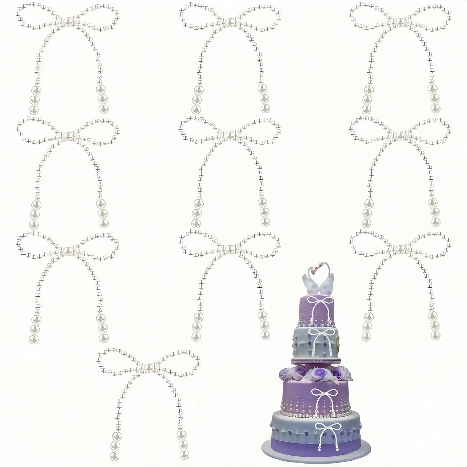 10 Stück Perlenschleife Kuchendekoration, weiße Imitationsperle Schleife Cupcake Topper Kokette Party Blumenverpackungsdekorationen