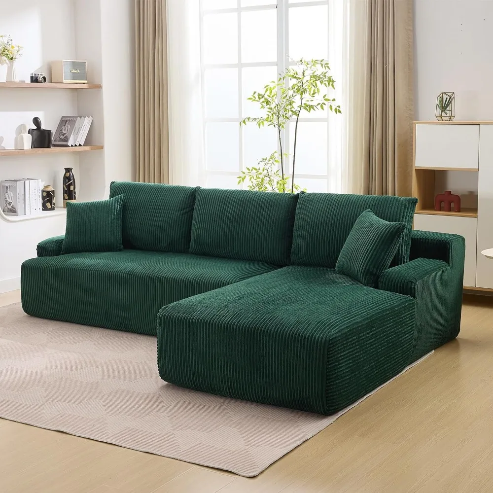 

Sectional Cloud Couch for Living Room L Shaped Couch with 3 Seat Ind. Chaise Longue Corduroy Fabric Boneless Modular Modern Sofa