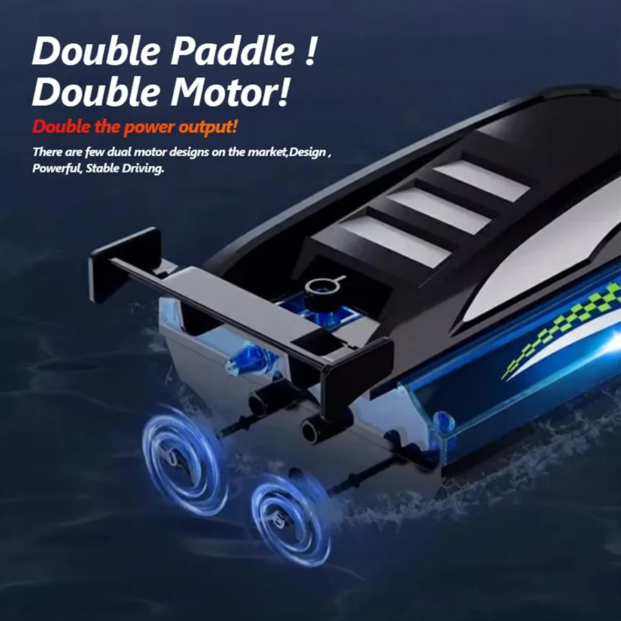 รีโมทคอนโทรลเรือไฟฟ้าของเล่นชาร์จ 2.4G รีโมทคอนโทรลเรือ Double SPIRAL Pulp น้ําความเร็วสูง REMOTE Contr