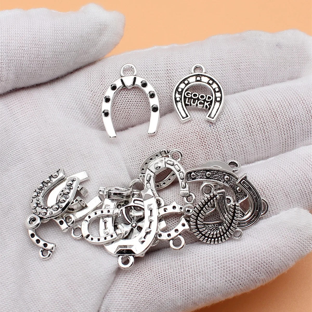 18pcs Antique Silver Color Lucky Horseshoes Charms Collection For DIY Jewelry Making, 18 Styles, 1 of Each