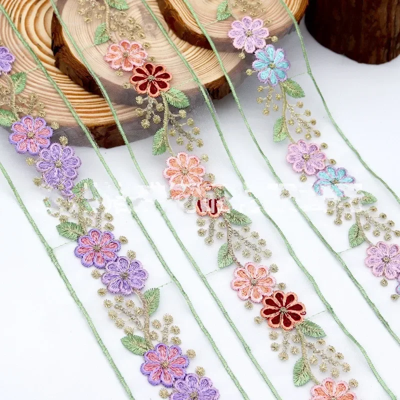 1 Yards Ethnic Style Organza Embroidery Lace Ribbon Mesh Clothing Trim
